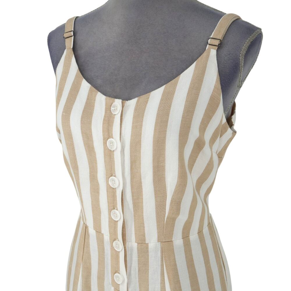 Rails Jumpsuit Womens Medium Beige Stripe Linen Blend Ankle Crop Teresa Coastal - Picture 8 of 14